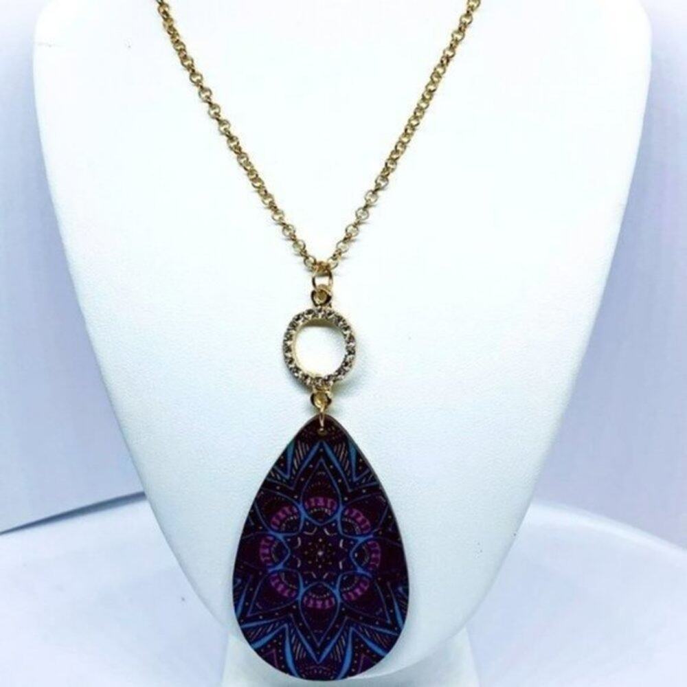 Gold-Tone Rhinestone Hand  Painted Wood Necklace